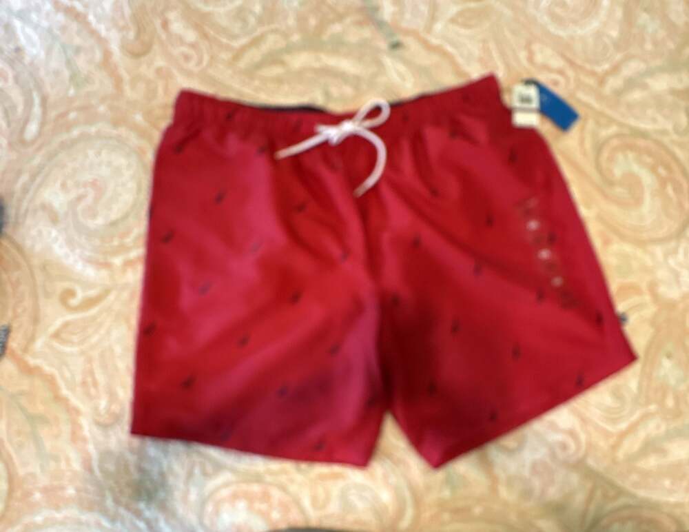 Nautica Sailboat Logo Print 8'' Swim Trunk T01130 Red S